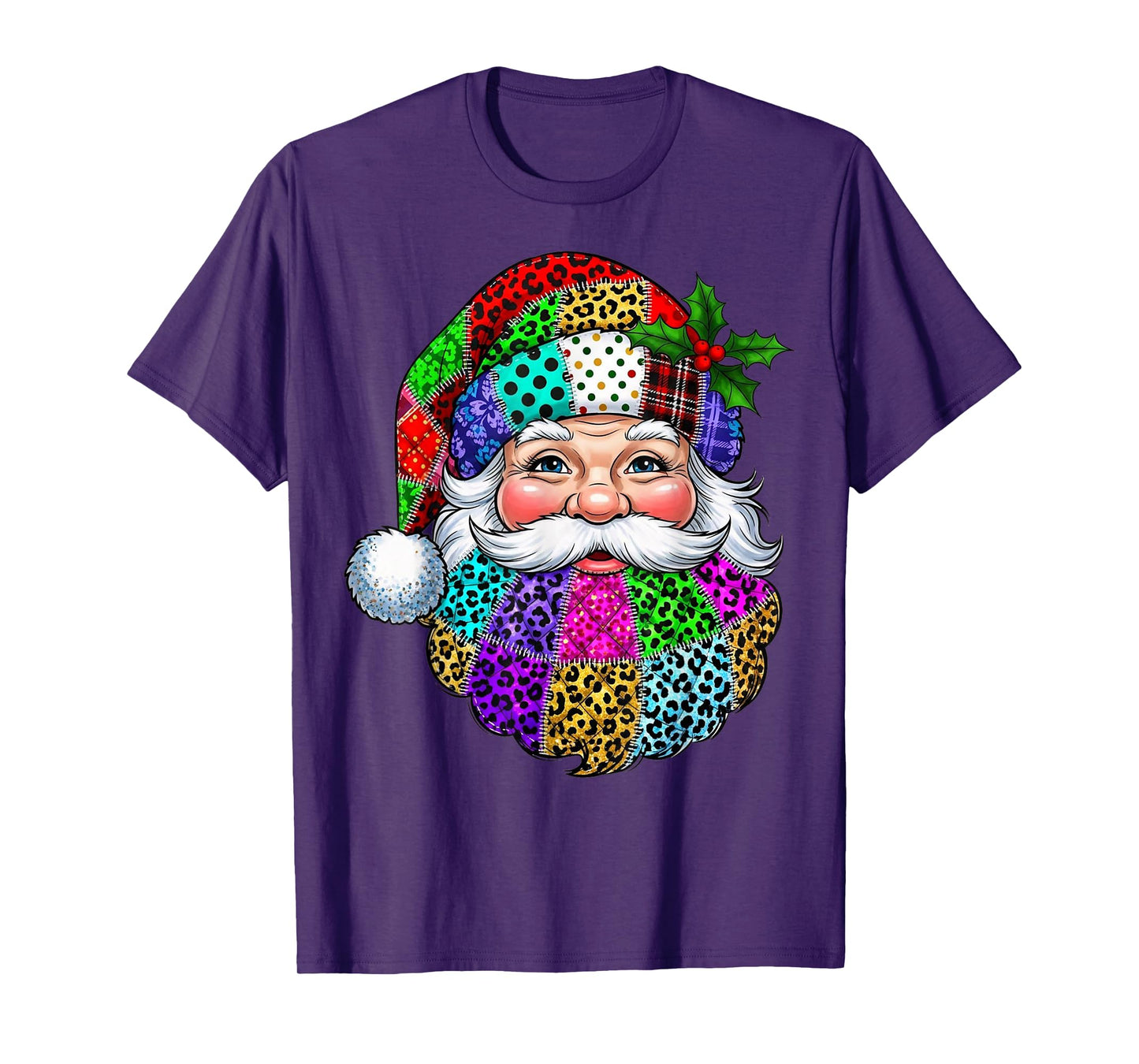 Retro Patchwork Santa Claus Christmas Funny Vintage Xmas T-Shirt