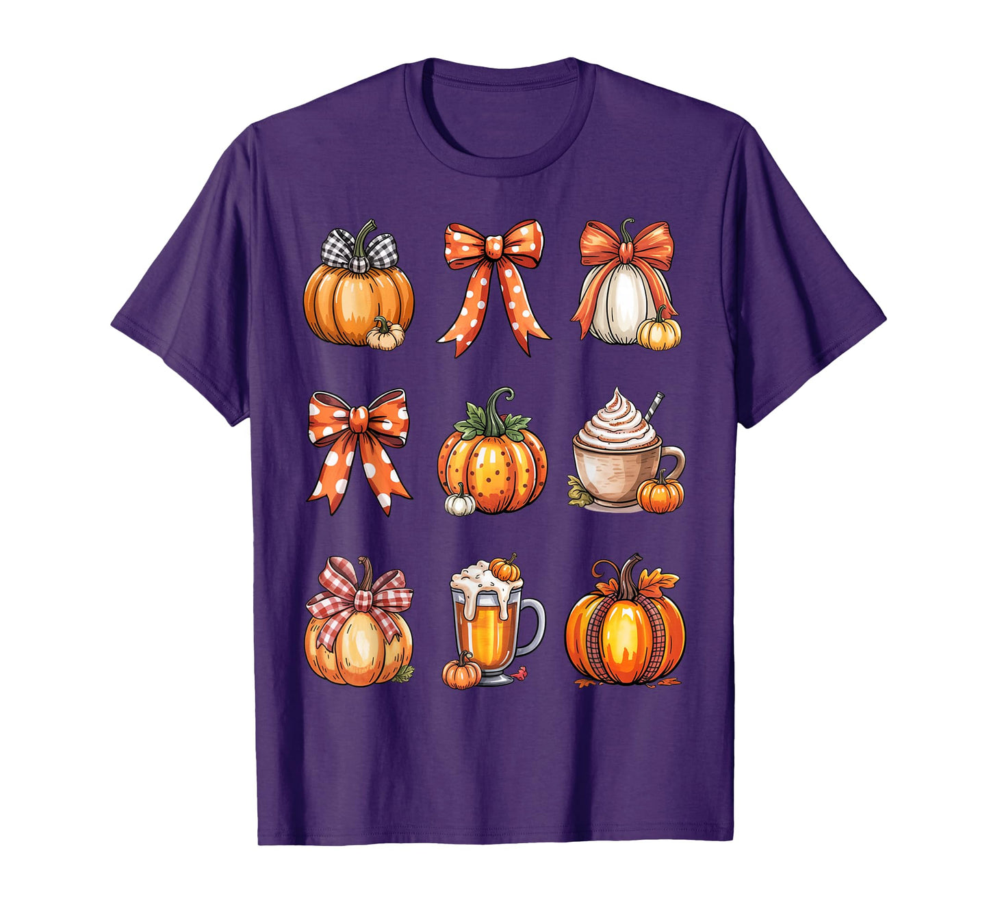 Retro Thanksgiving Pumpkin Coquette Bow Pumpkin Spice Plaid T-Shirt