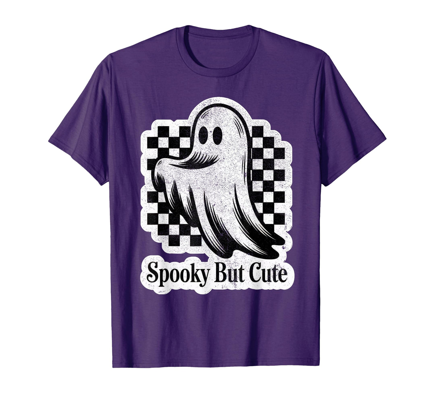 Spooky But Cute Ghost Checkerboard Style for Fall Halloween T-Shirt