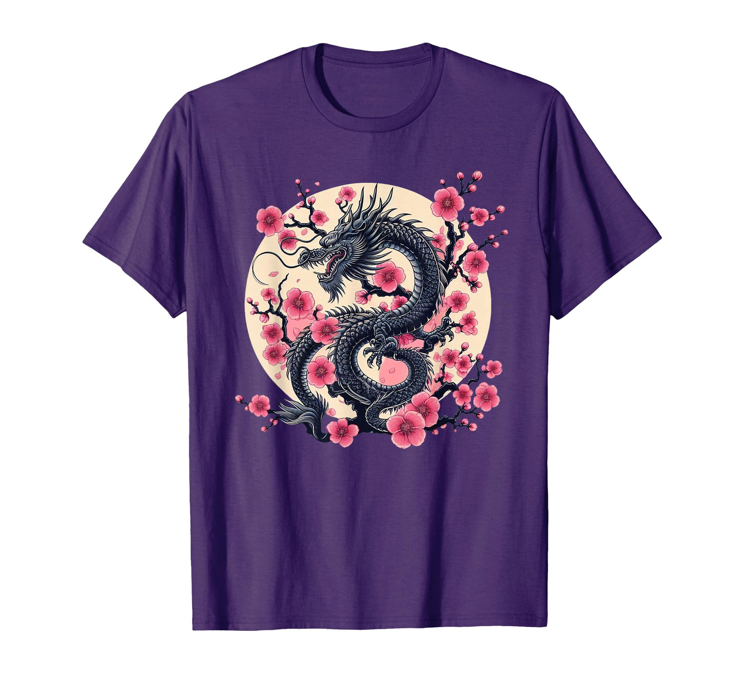 Vintage Chinese Dragon Asian Art Cherry Blossom Pink Flower T-Shirt