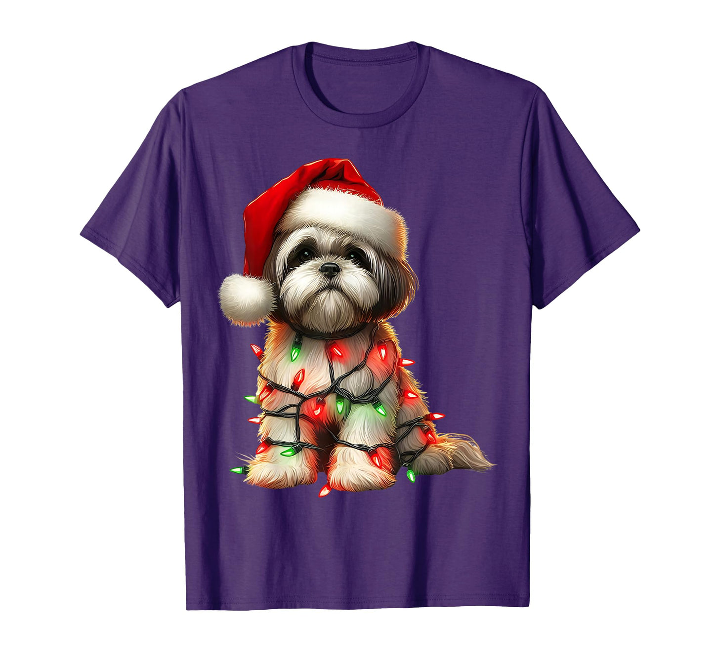 Shih Tzu Dog Christmas Lights Santa Hat Dog Lover T-Shirt