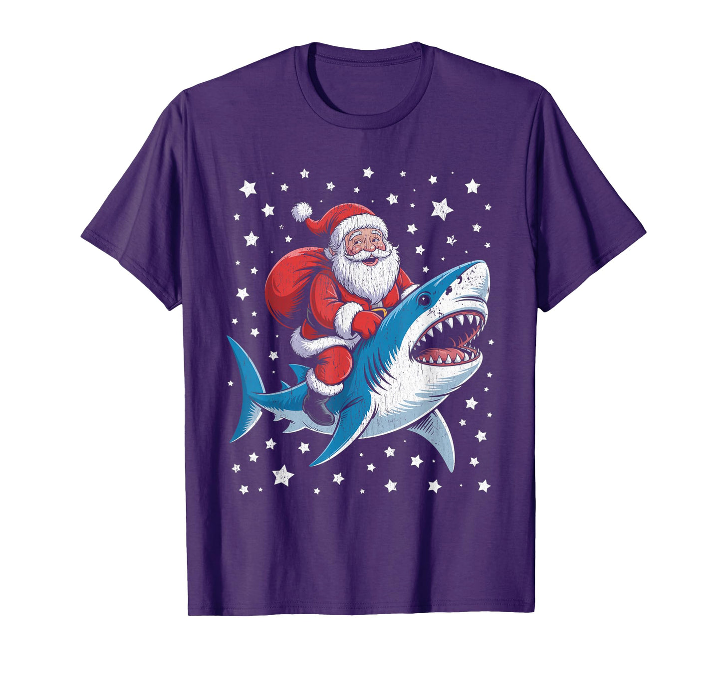 Funny Santa Riding Shark Christmas T-Shirt