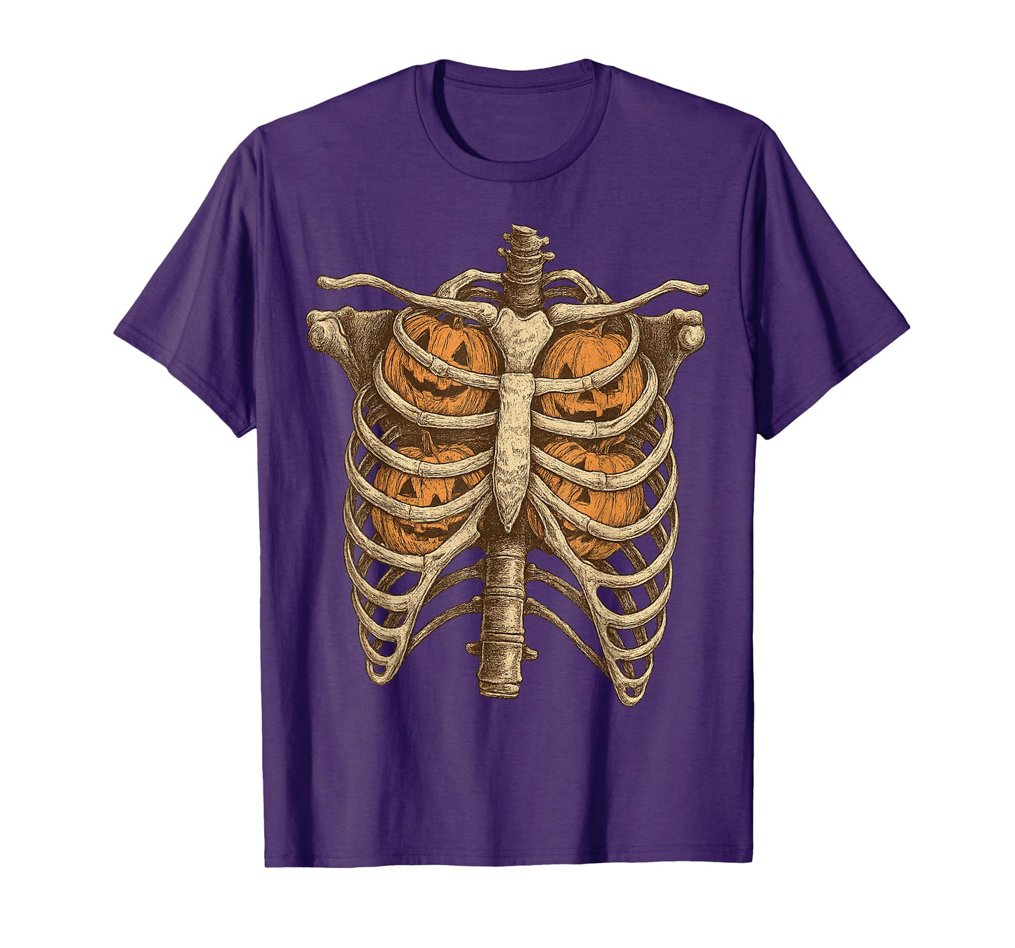 Halloween Pumpkin Ribcage Skeleton T-Shirt
