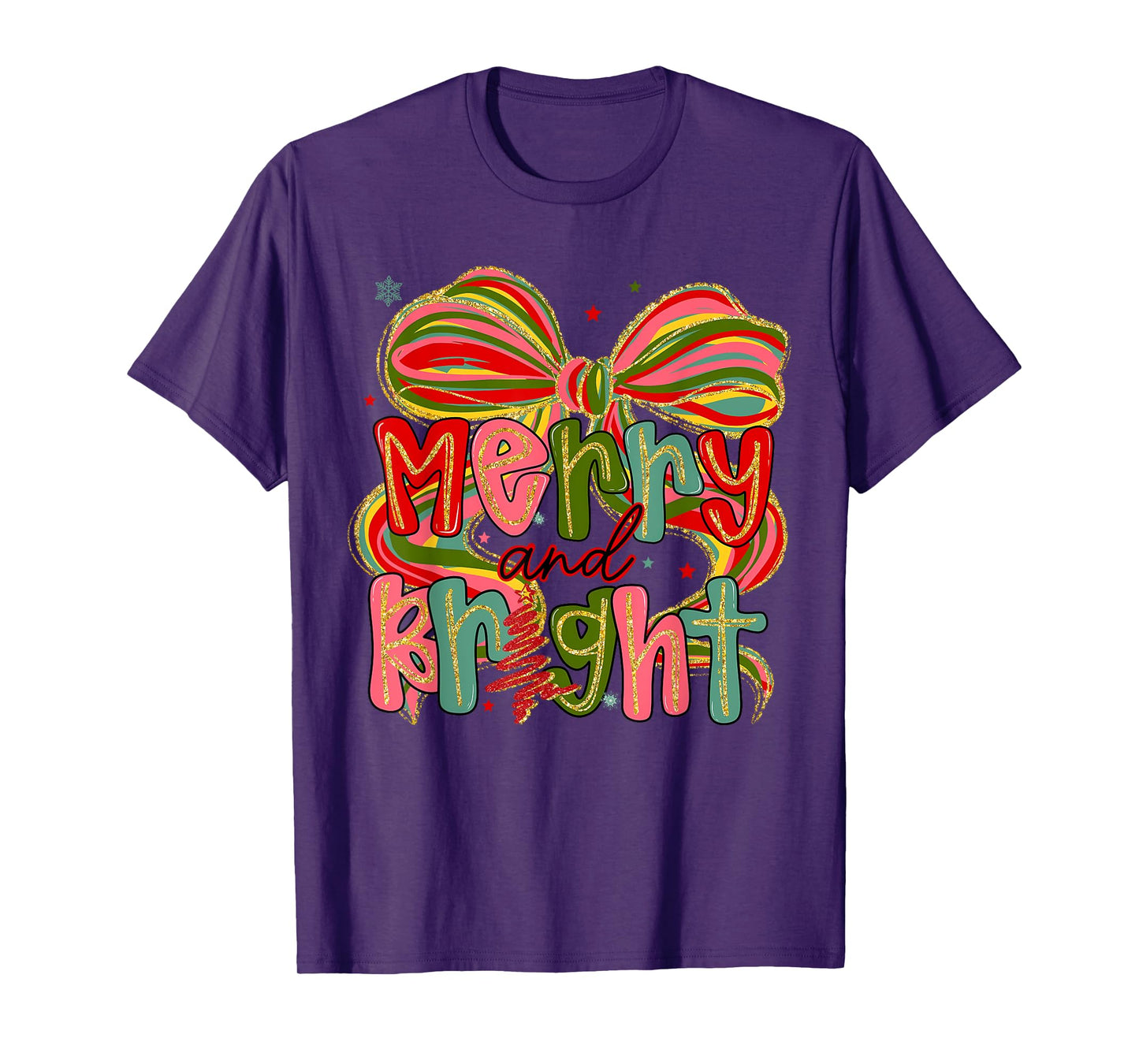Merry & Bright Coquette Bow Christmas Xmas Pajamas Holiday T-Shirt