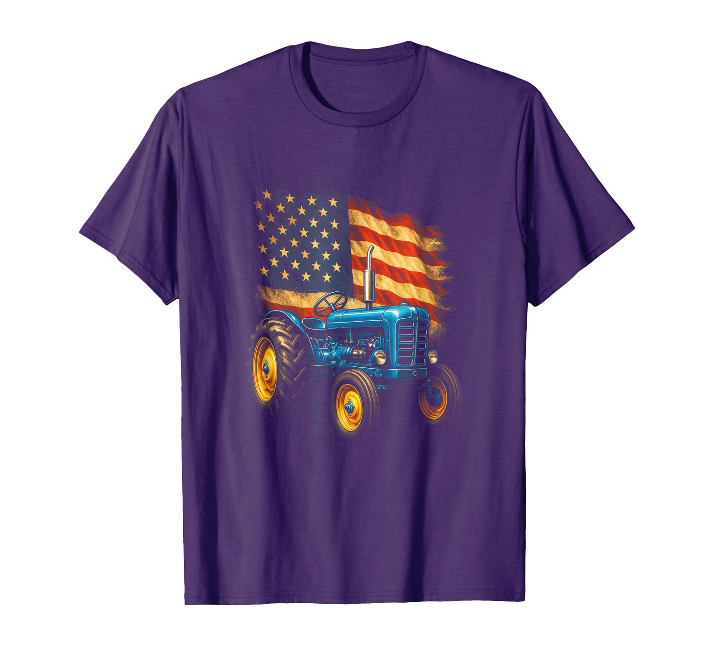 Vintage Tractor with American Flag - Patriotic Farm USA T-Shirt