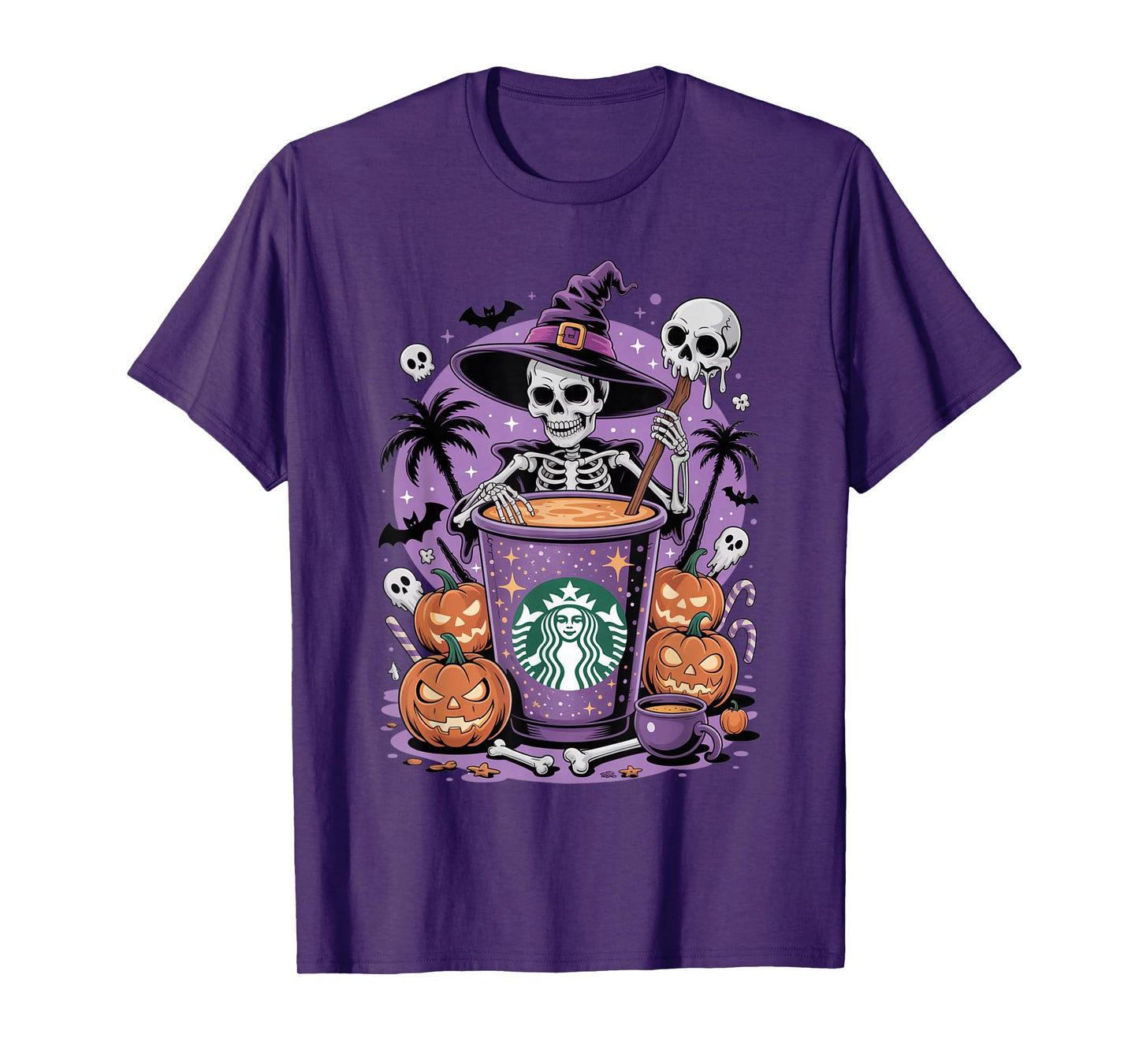 Spooky Skeleton Pumpkin Latte Cauldron T-Shirt