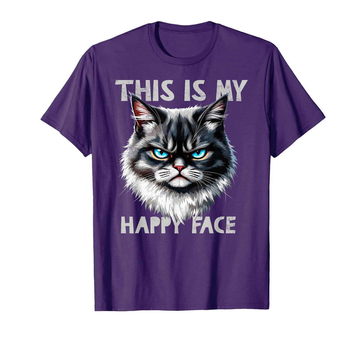 Angry Cute Kitty This is My Happy Face Sarcastic Cats Humor T-Shirt