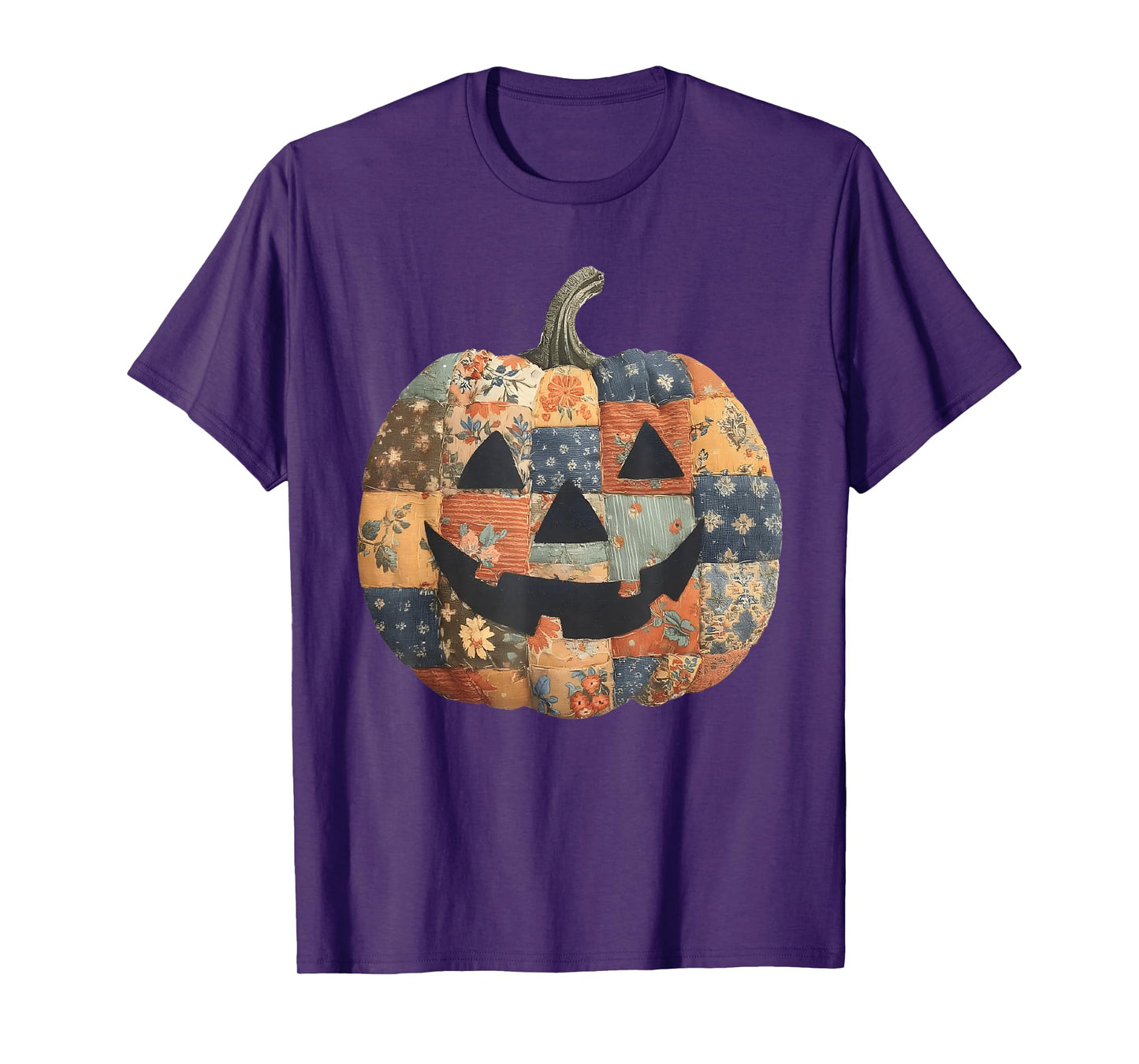 Vintage Halloween Patchwork Pumpkin Quilted Fall Aesthetic T-Shirt