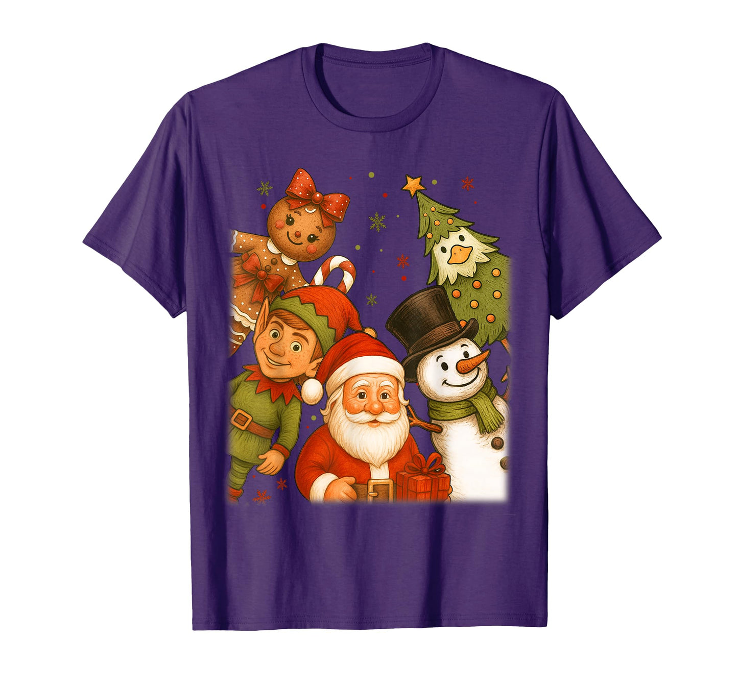 Retro Santa Elf Snowman Gingerbread Christmas Goose Tree Men T-Shirt