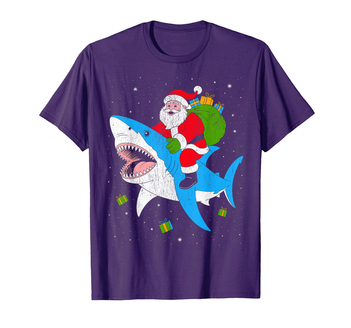 Funny Santa Riding Shark Christmas T-Shirt
