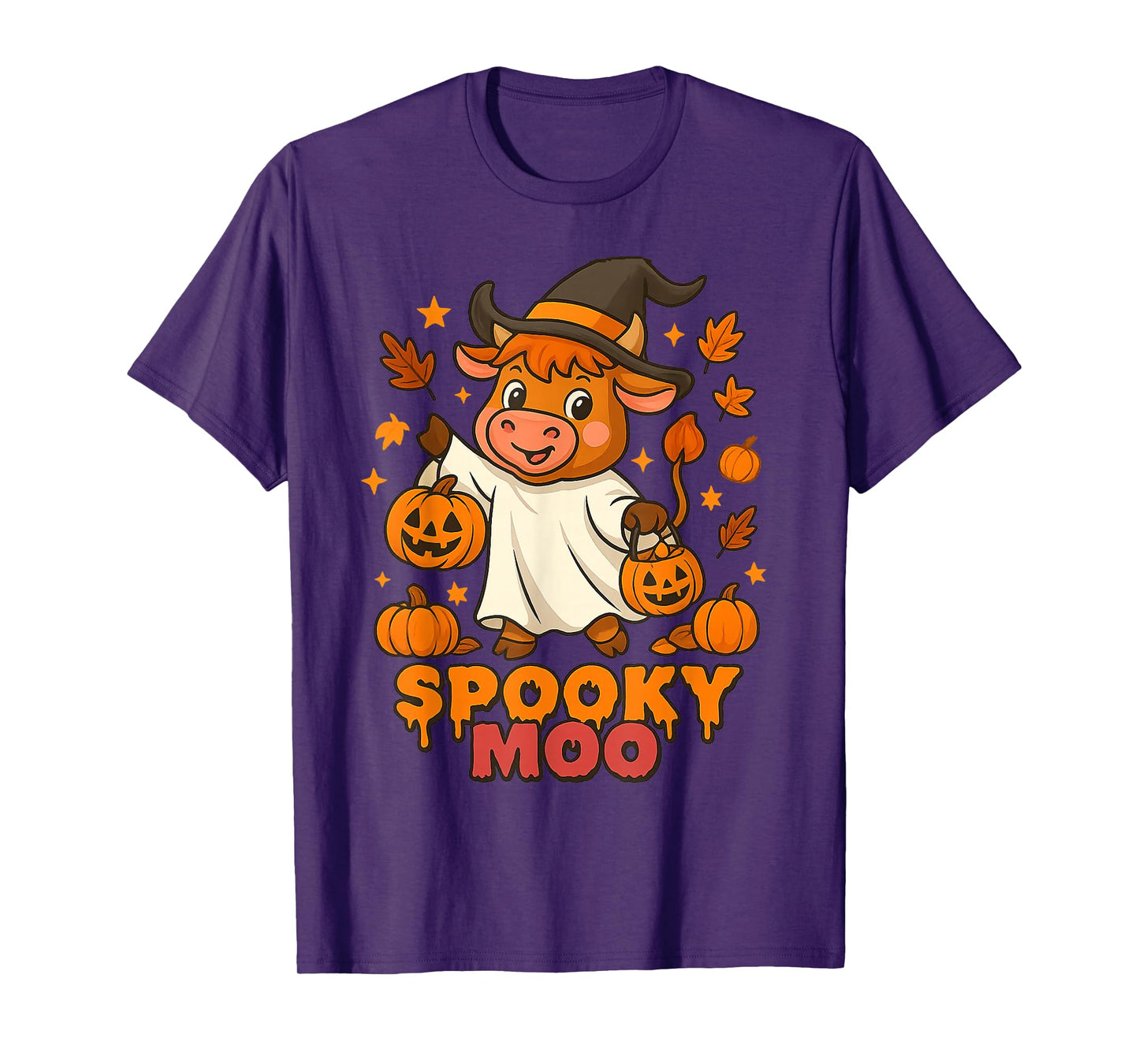 Cute Farm Pumpkin Highland Cow Spooky Moo Funny Halloween T-Shirt