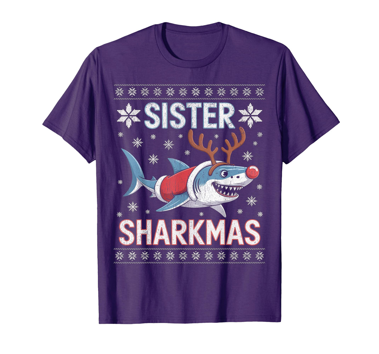 Sister Sharkmas Funny Shark Santa Hat Ugly Christmas Sweater T-Shirt