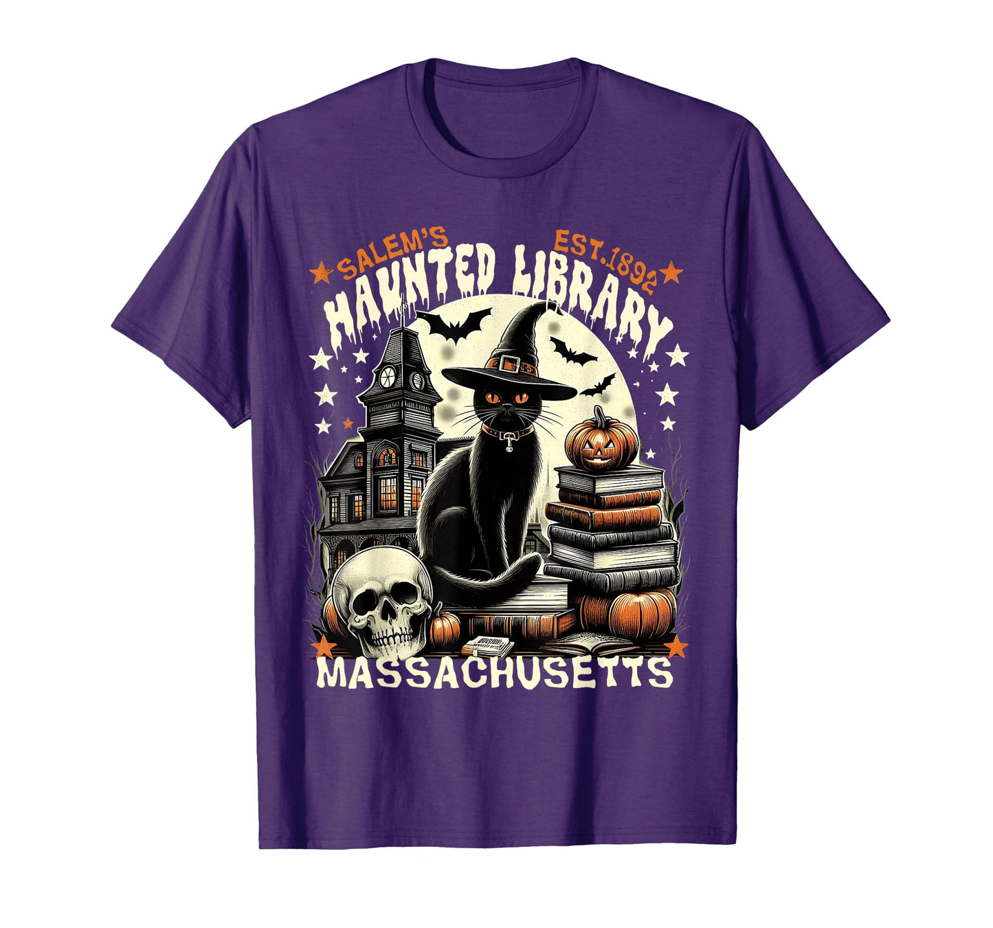 Haunted Library Salem Vintage Gothic Halloween Art T-Shirt