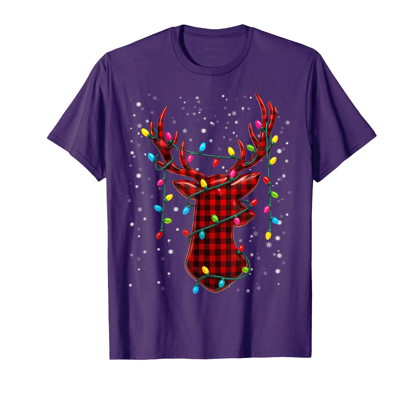 Graphic Plaid Rudolph Christmas Tree Light Xmas Men T-Shirt