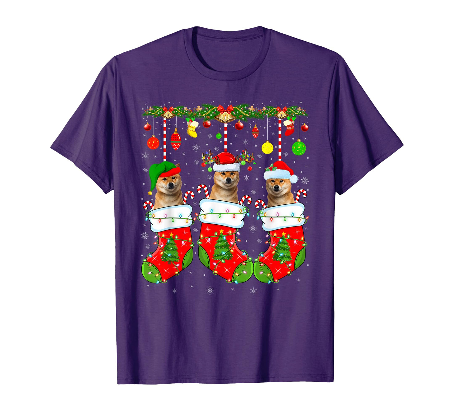 Shiba Inu Dog in Christmas Socks Funny Pet Dog Lover Xmas T-Shirt