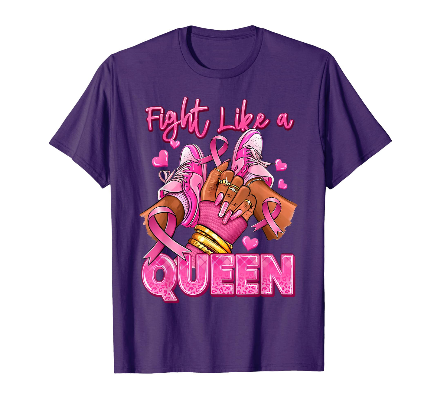 Afro Queen Black Women Breast Cancer Survivor Pink Ribbon T-Shirt