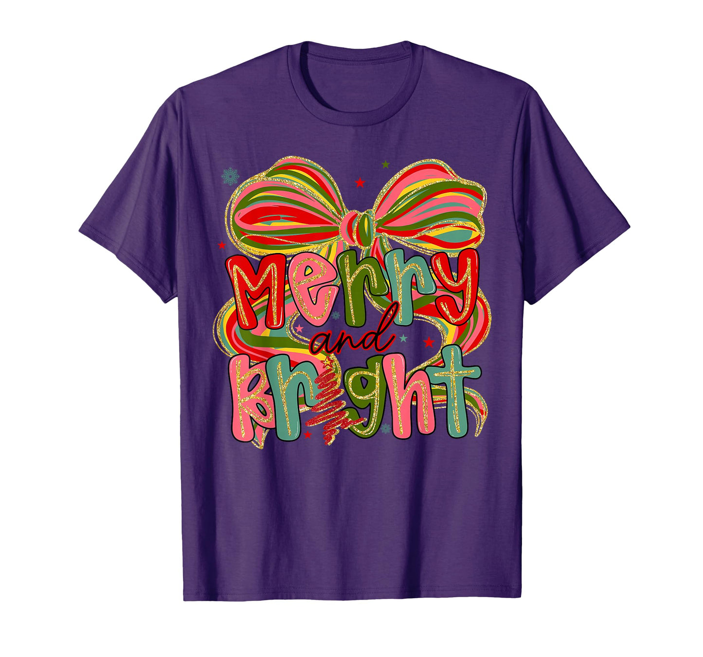 Merry & Bright Christmas Xmas Coquette Bow Pajamas Holiday T-Shirt