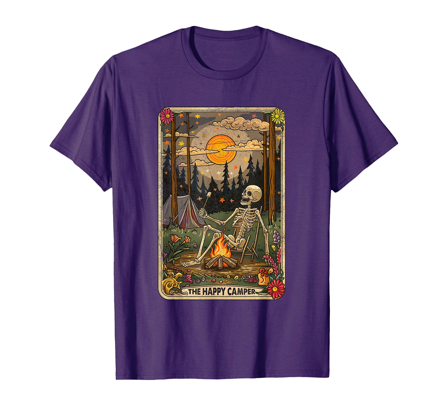 The Happy Camper Cute Skeleton Marshmallow Mystic Tarot Card T-Shirt