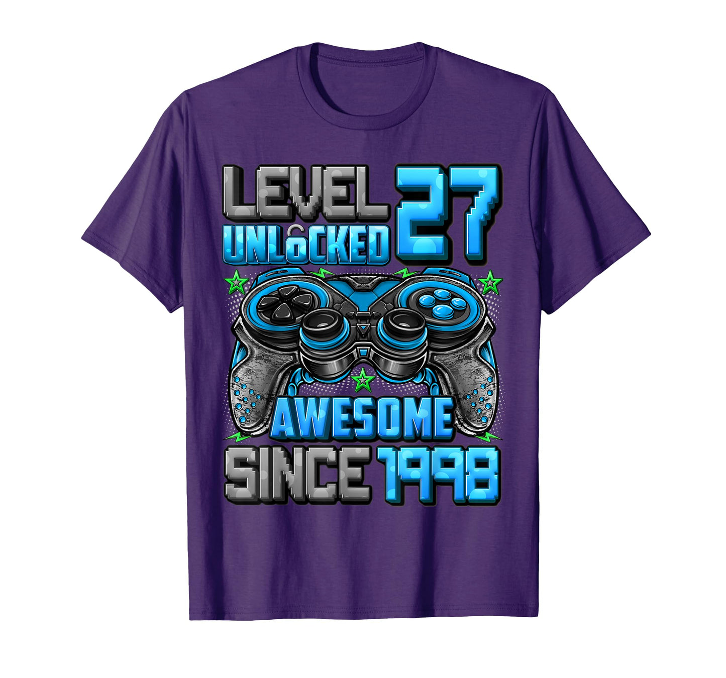 Level 27 Unlocked Awesome Since 1998 27th Birthday Gaming T-Shirt