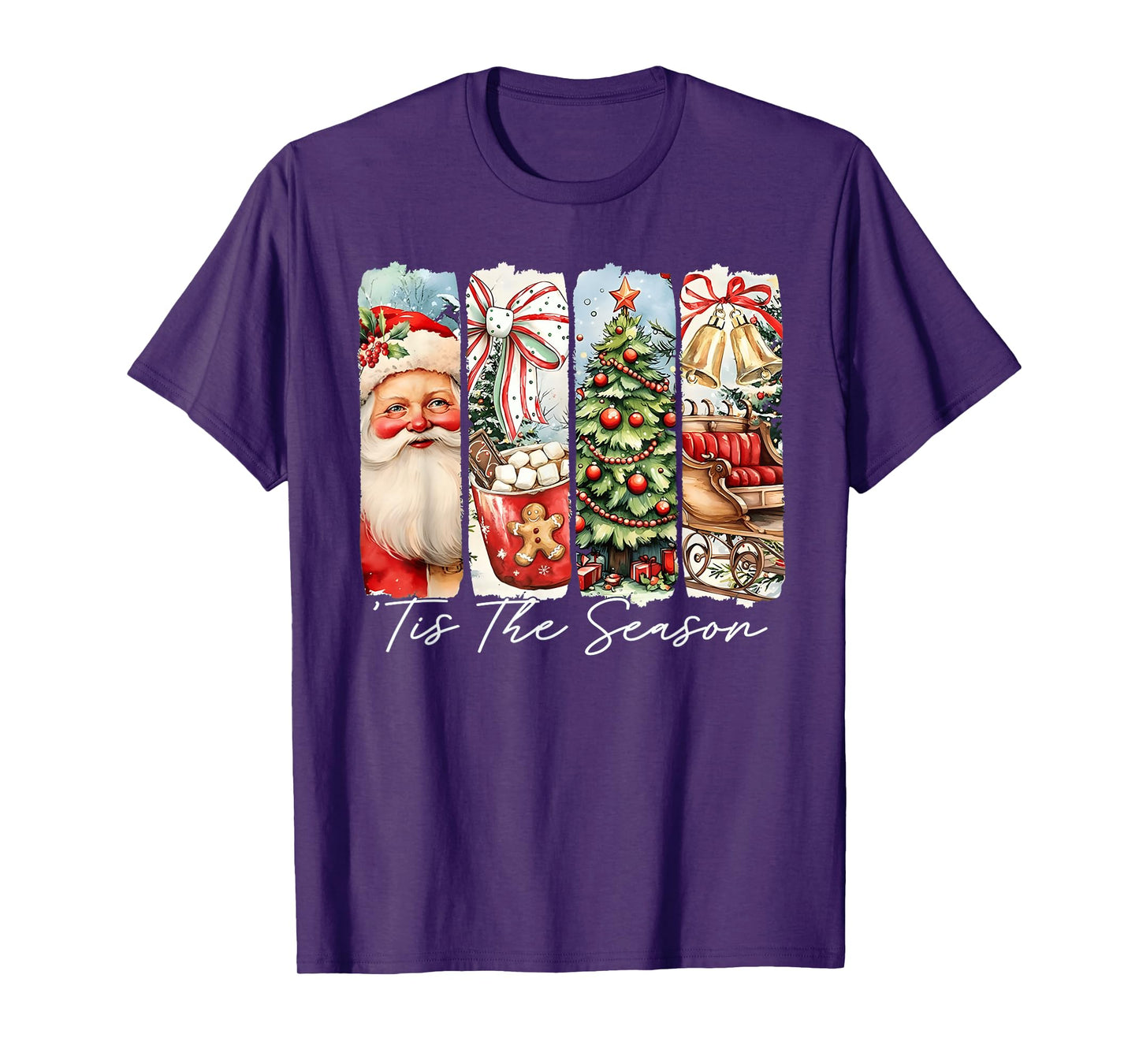 Tis The Season Vintage Christmas Tree Santa Cocoa Sleigh T-Shirt