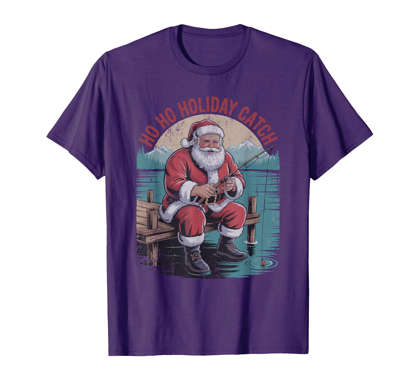 Santa Fishing Retro Vintage 90s Christmas Holiday Fisherman T-Shirt