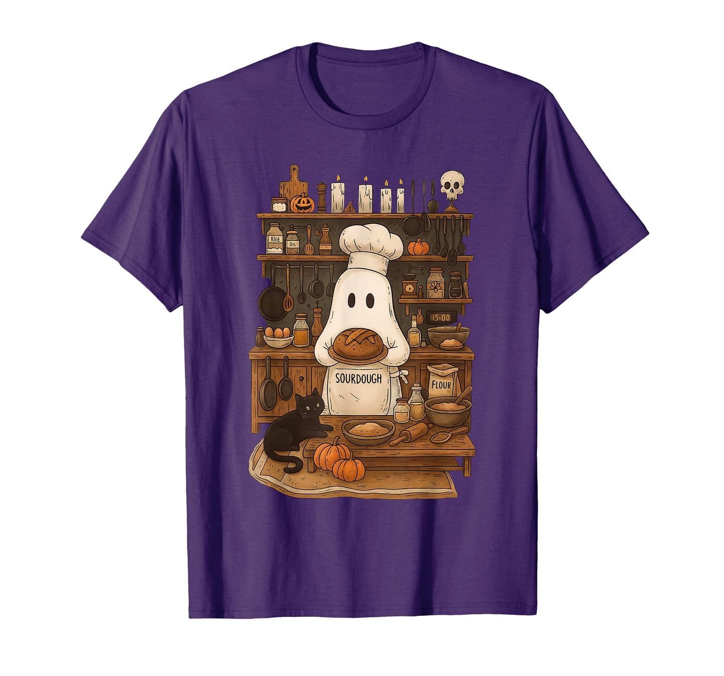 Retro Ghost Baking Sourdough Halloween Spooky Chef Baker T-Shirt