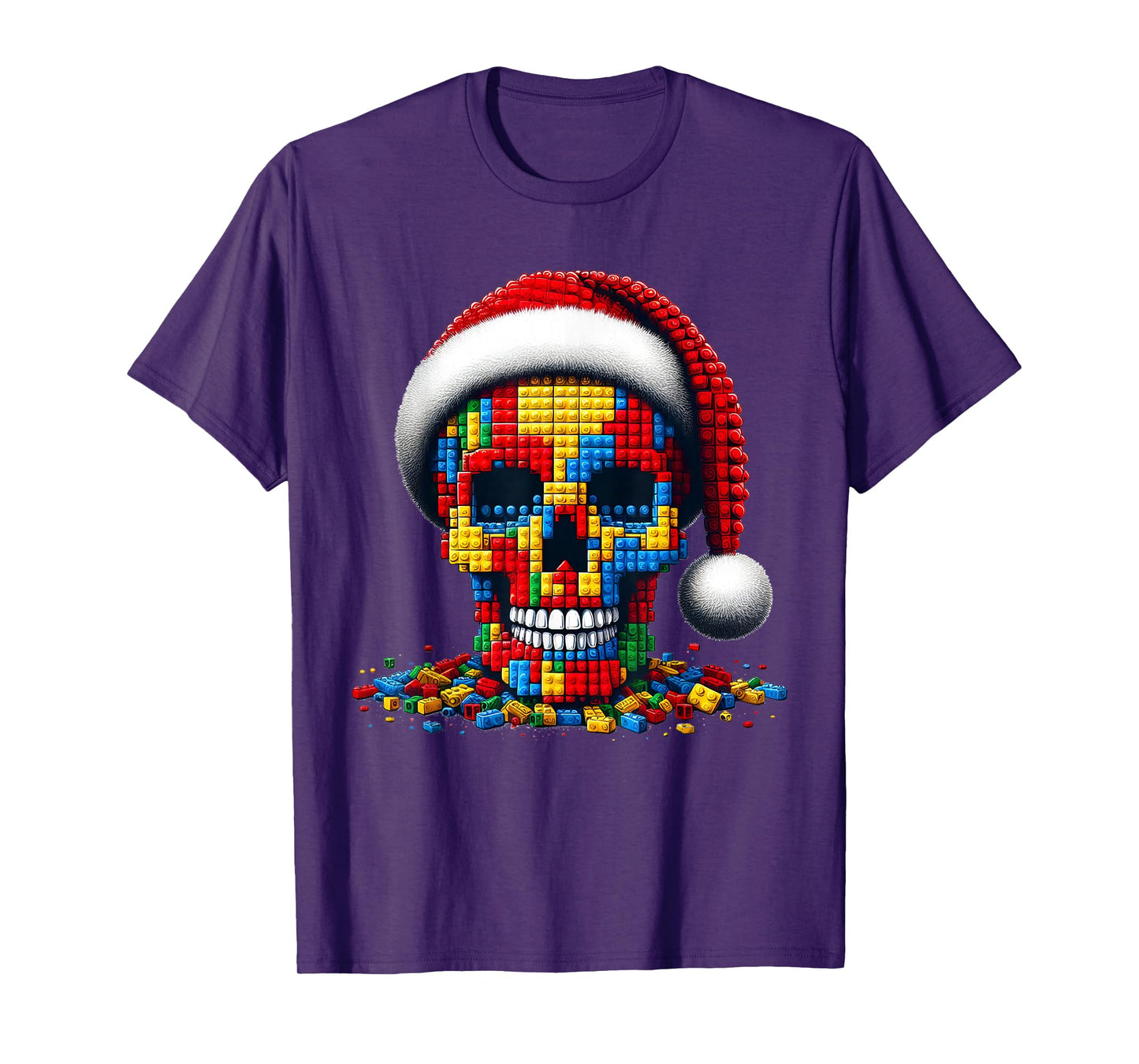 Christmas Skull Santa Hat Block Bricks Master Builder T-Shirt
