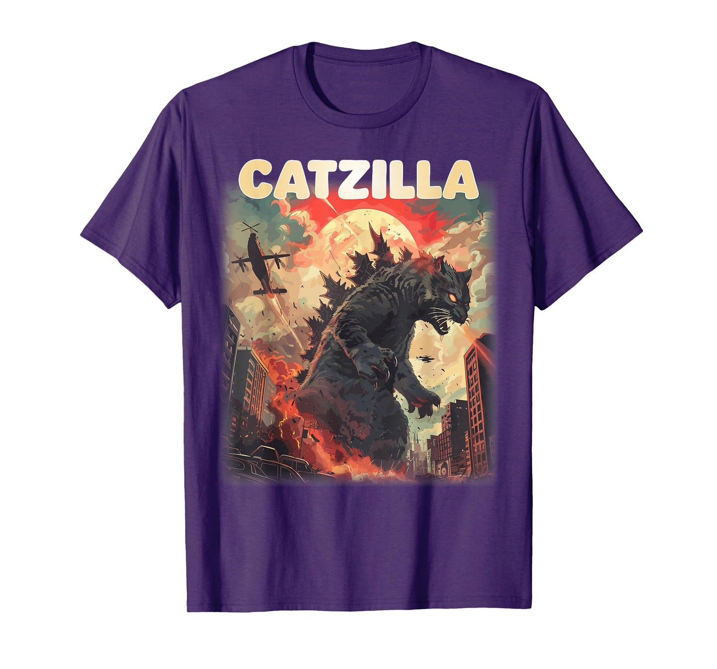 Vintage Catzilla Japanese Sunset Style Cat Kitten Lover T-Shirt