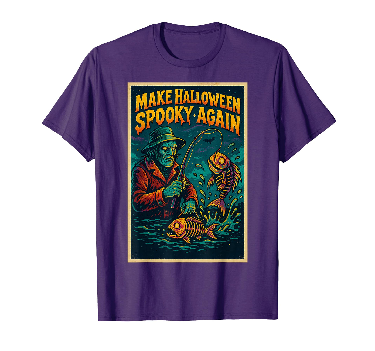 Spooky Zombie Fishing Funny Make Halloween Spooky Again T-Shirt