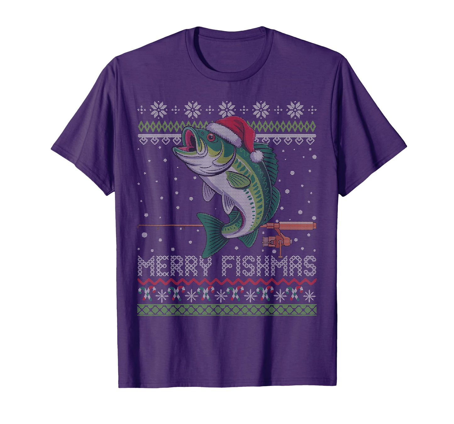Merry Fishmas Bass Fish Funny Ugly Christmas Fishing T-Shirt