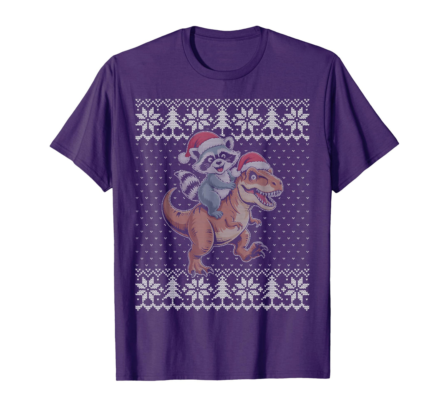 Raccoon Riding Dinosaur Ugly Christmas Sweater T-Shirt