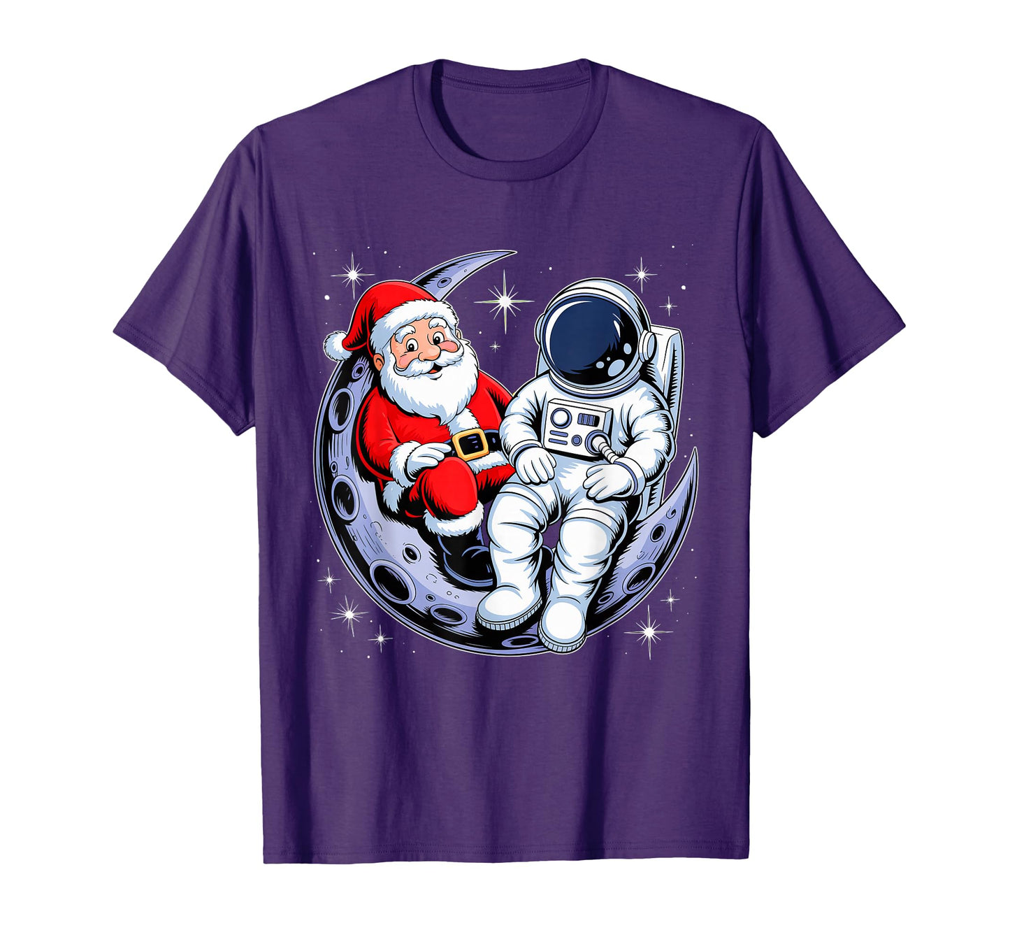 Santa Astronaut Reading Book Moon Space for Women Kids Men T-Shirt