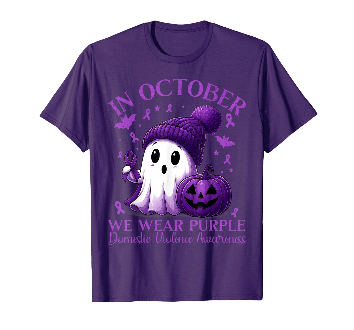 October We Wear Purple Ghost Domestic Violence Awareness T-Shirt