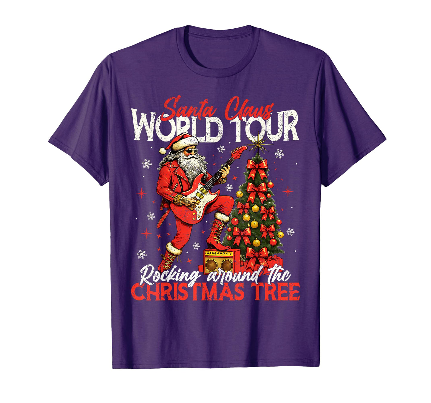 Rockin Santa World Tour Christmas Tree Guitar Men Women T-Shirt