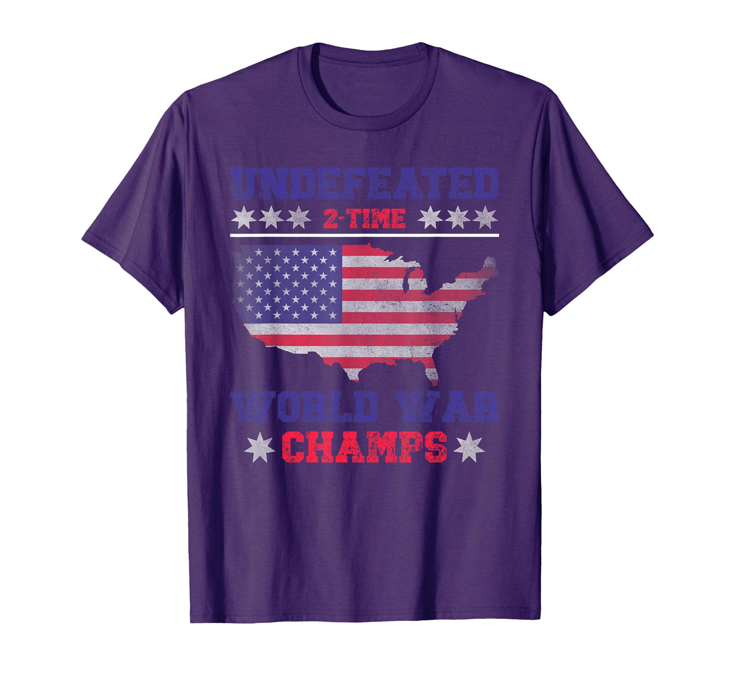 Undefeated 2 Time World War Champs 4th of July USA Map Retro T-Shirt
