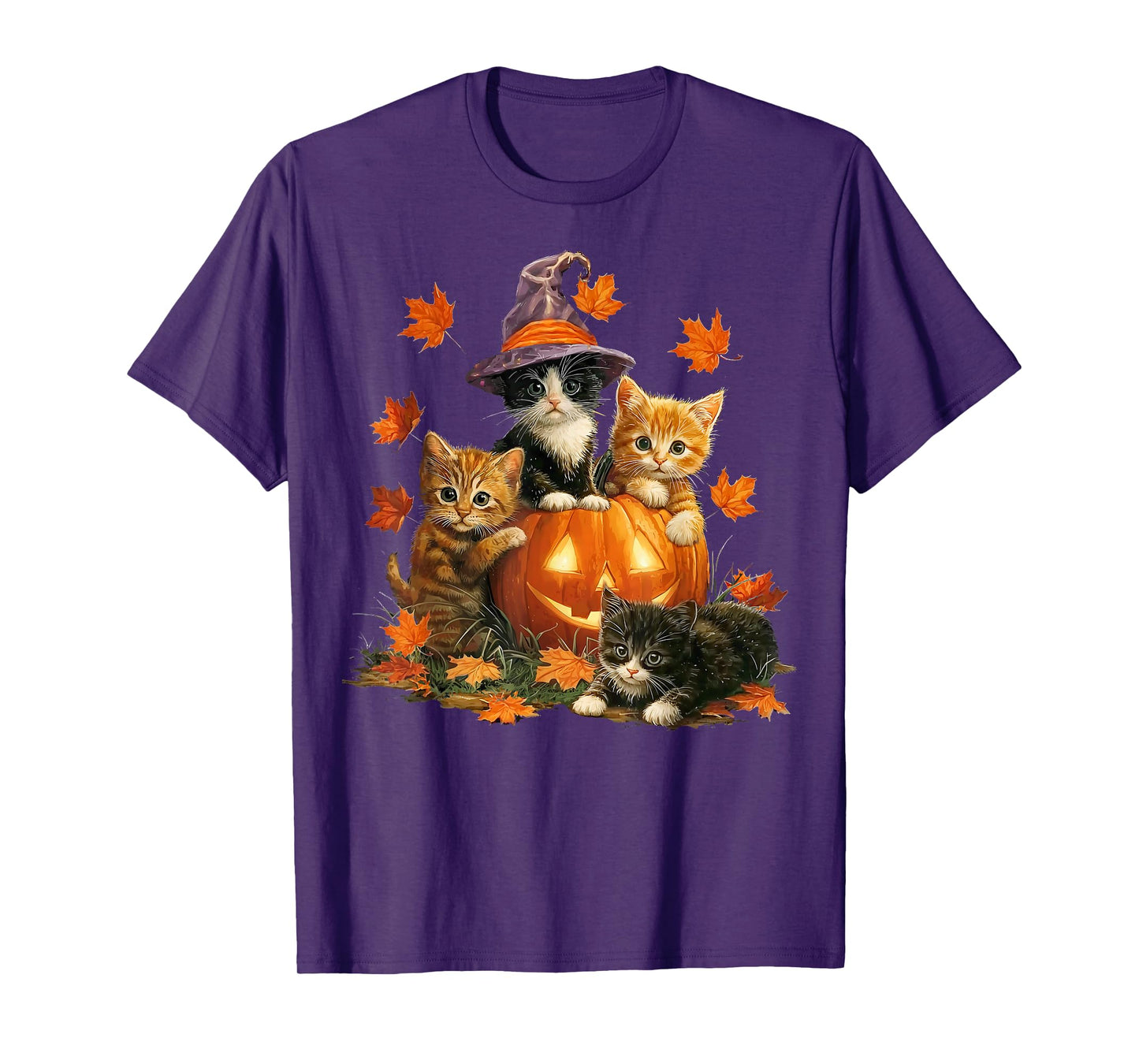 Vintage Cats Pumpkin Cat Witch Halloween Autumn Fall Season T-Shirt