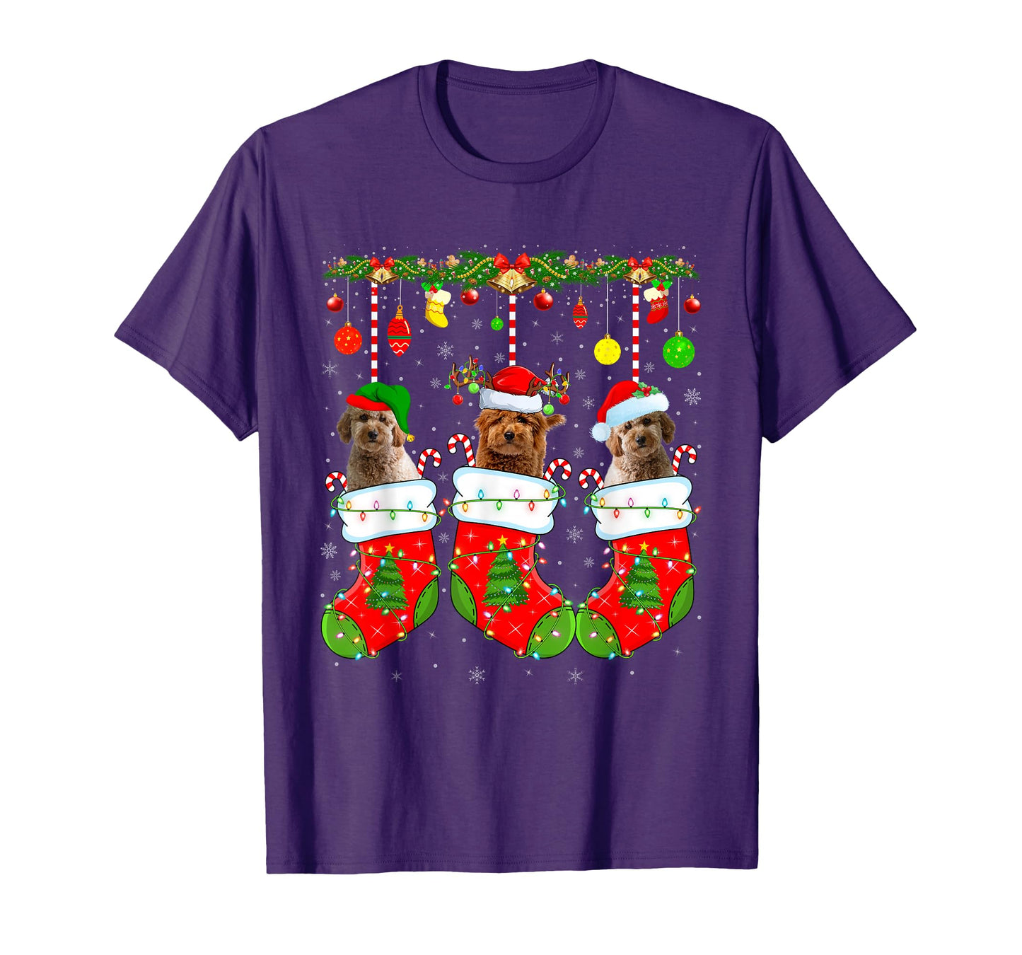 Goldendoodle Dog in Christmas Socks Funny Pet Dog Lover Xmas T-Shirt