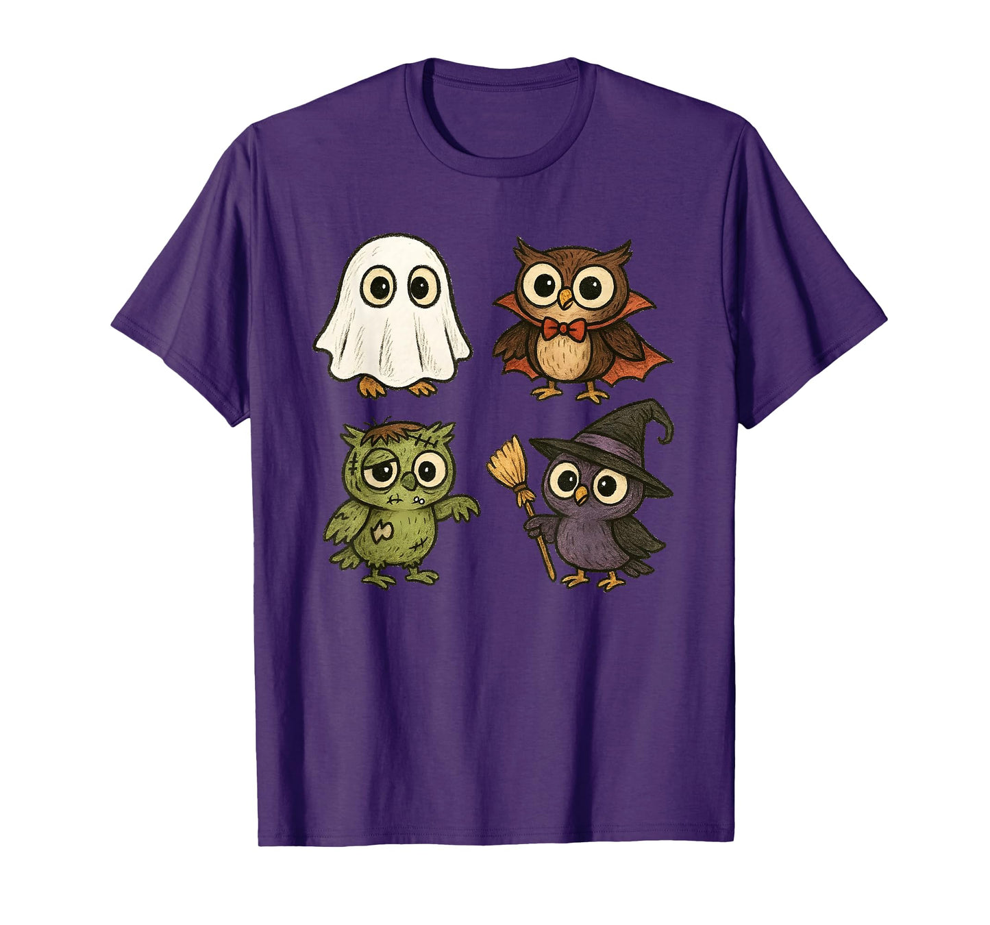 Owl Spooky Witch Boo Zombie Cute Owl Halloween Boys Girls T-Shirt