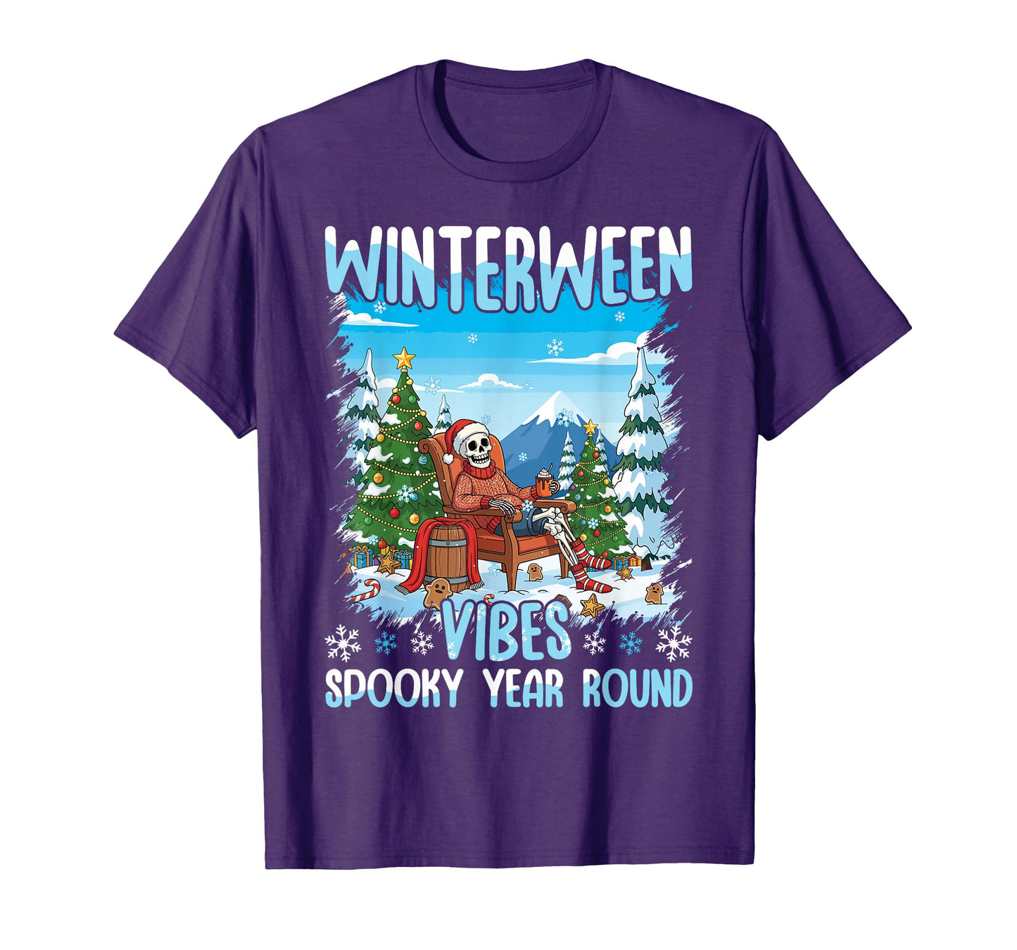 Winterween Vibes Spooky Year Round Halloween Winter Skeleton T-Shirt