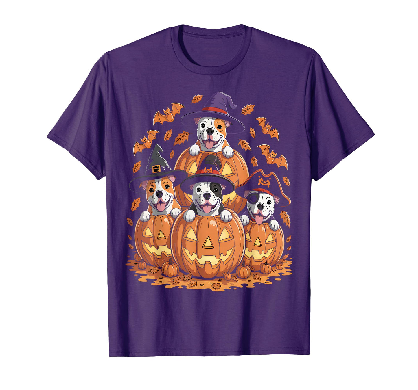 Halloween Pitbull Dogs Pumpkins T-Shirt