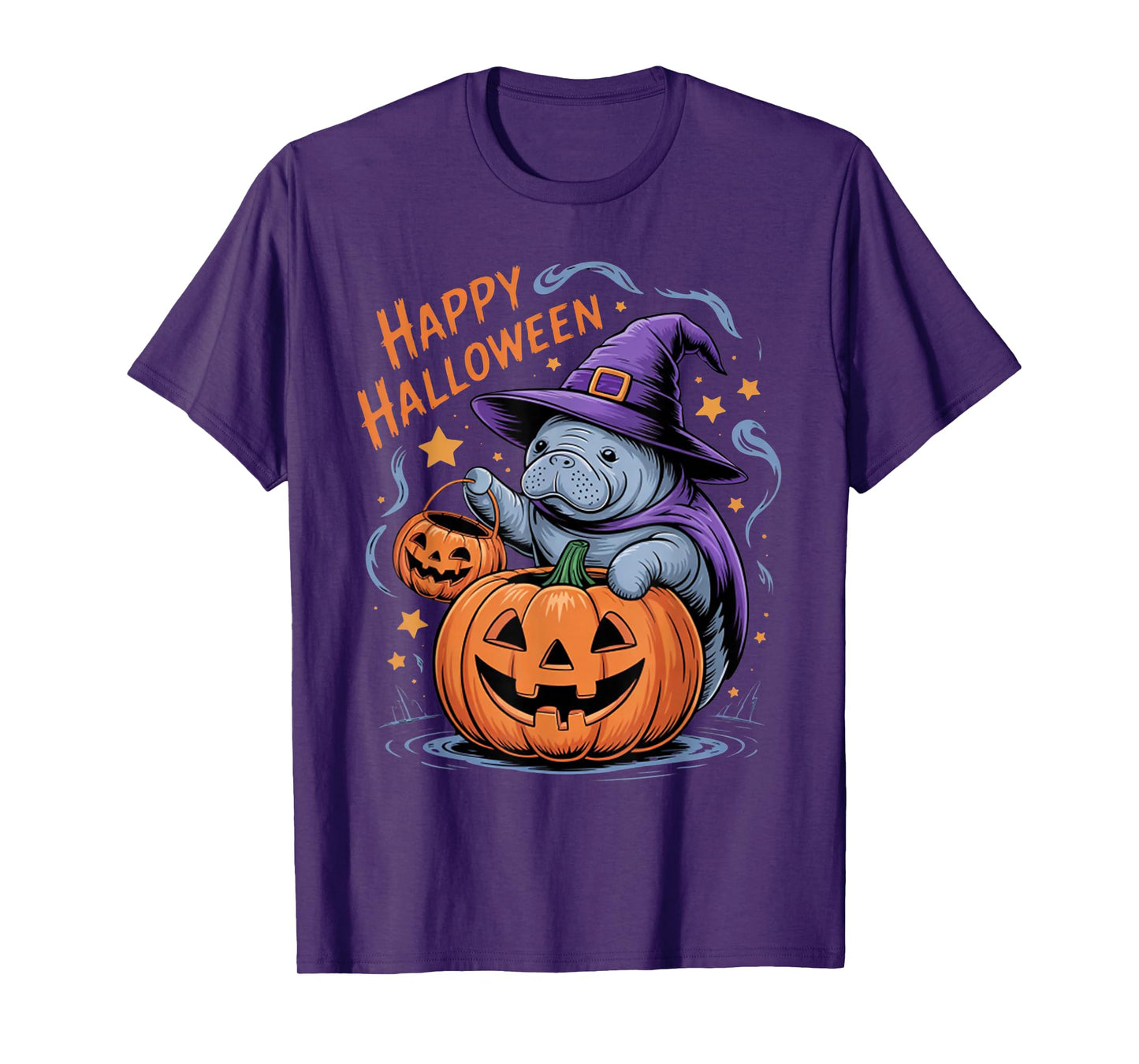 Manatee Witch Hat Pumpkin Halloween Costume Men Women Kids T-Shirt