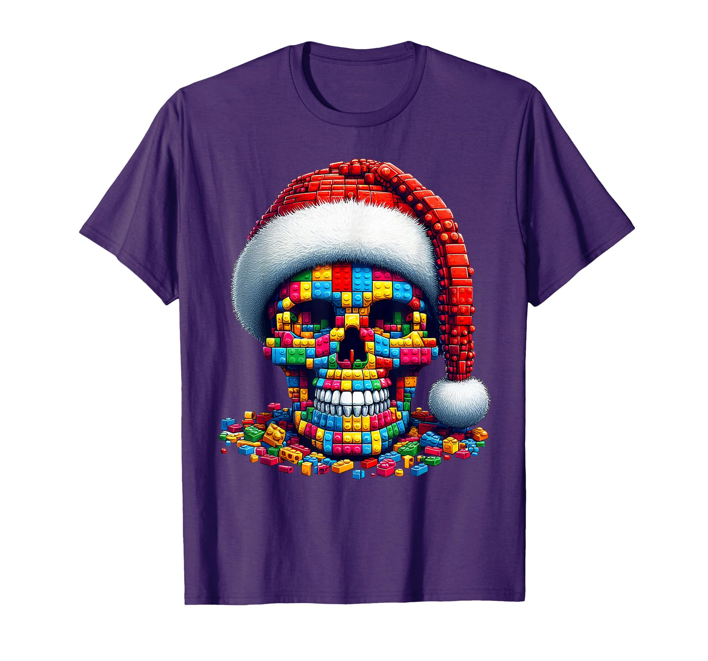 Skull Santa Hat Block Bricks Master Builder Christmas Kids T-Shirt