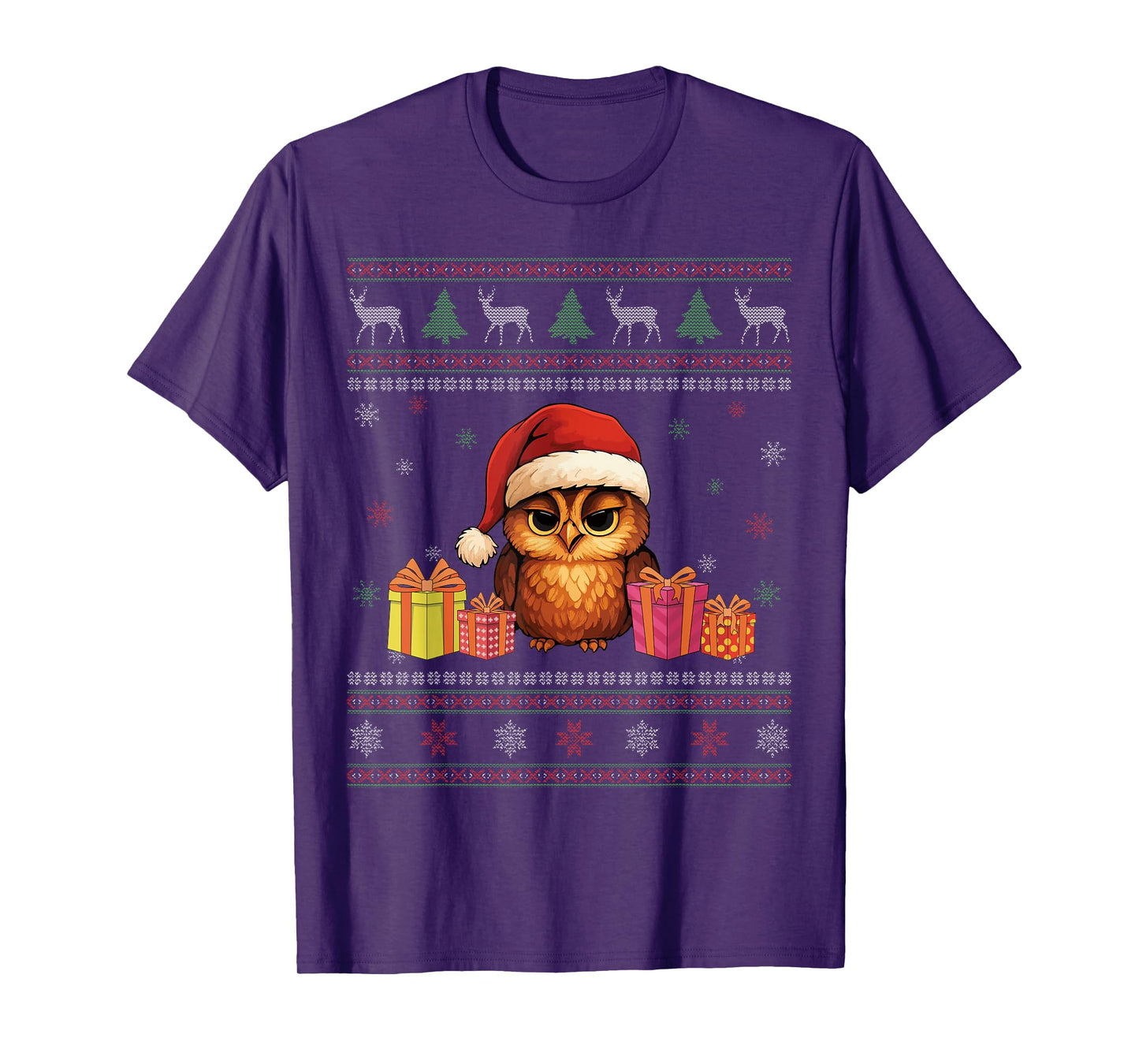 Owl Santa Happy Christmas Funny Ugly Christmas T-Shirt