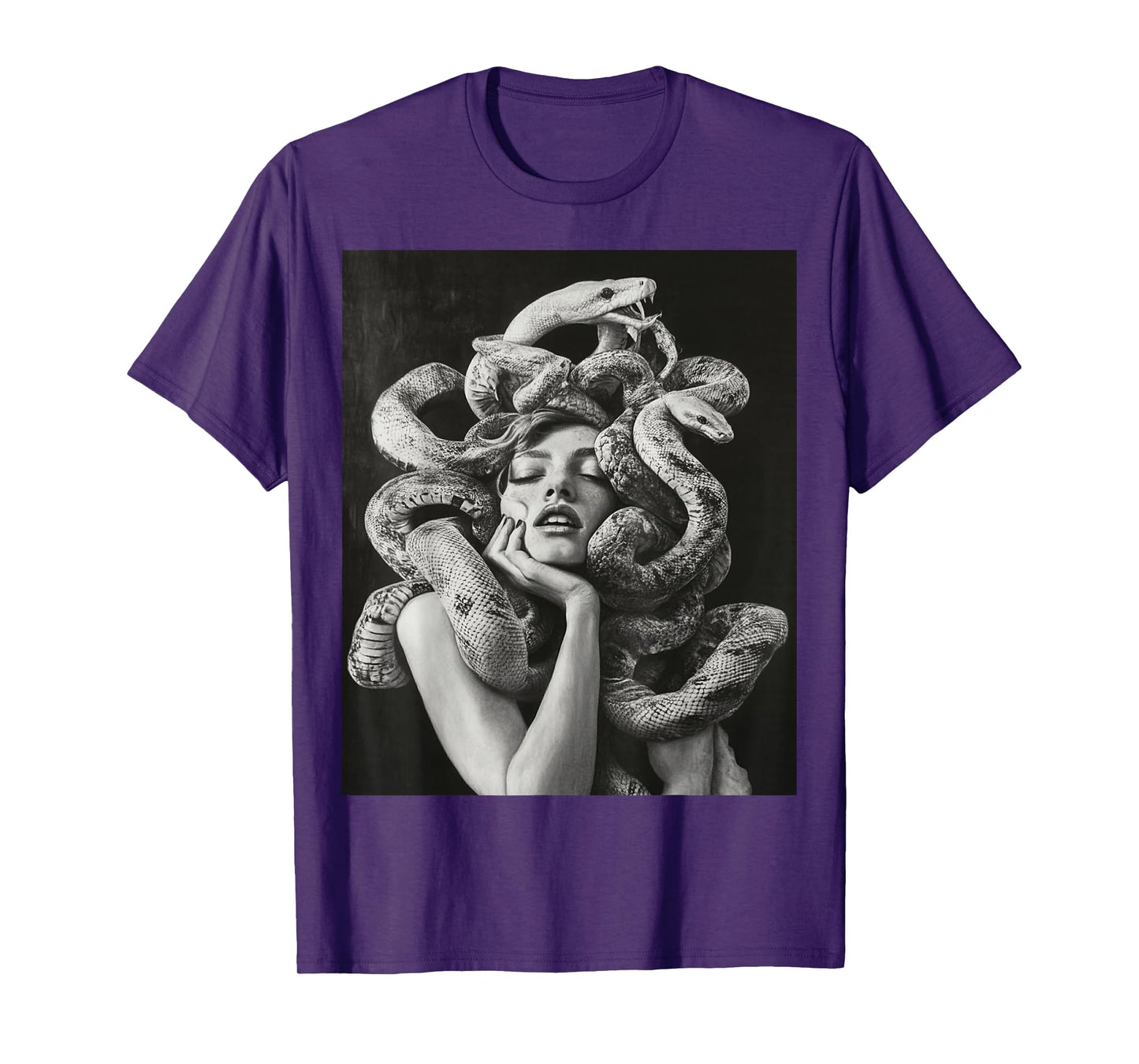 Goth Medusa Tops Black Gothic White Design Snake T-Shirt