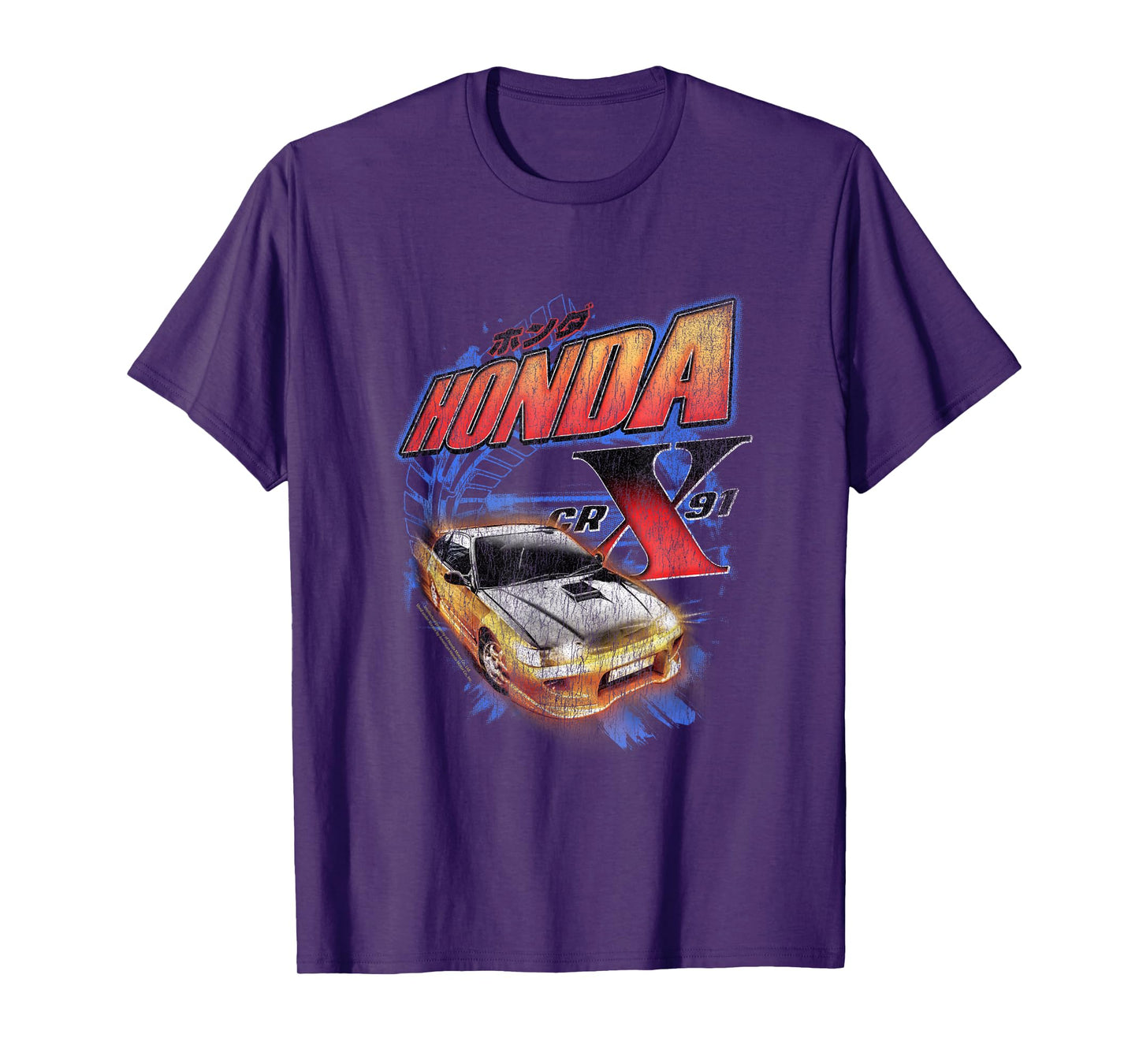 Honda Vintage Distressed CR-X 91 Neon Hatchback T-Shirt