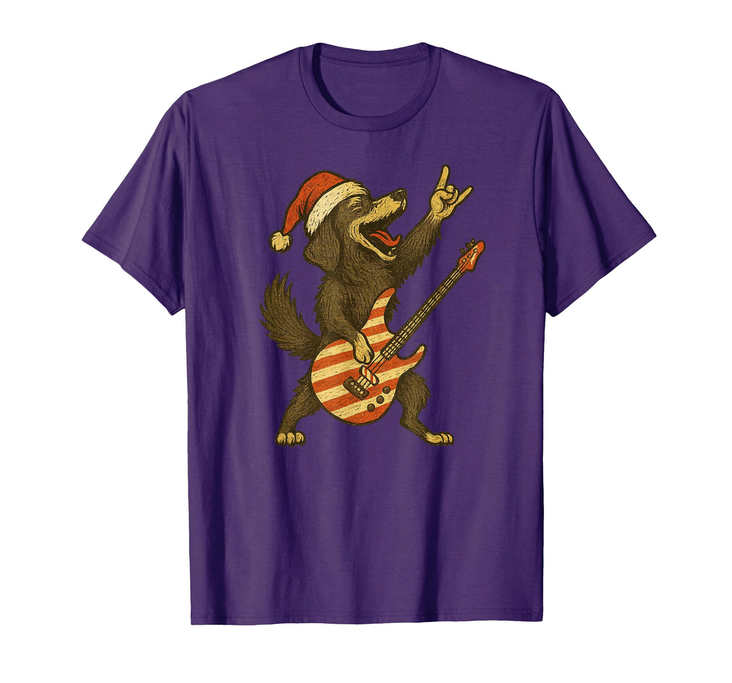 Christmas Dachshund Dog Playing Electric Guitar Rock Team T-Shirt