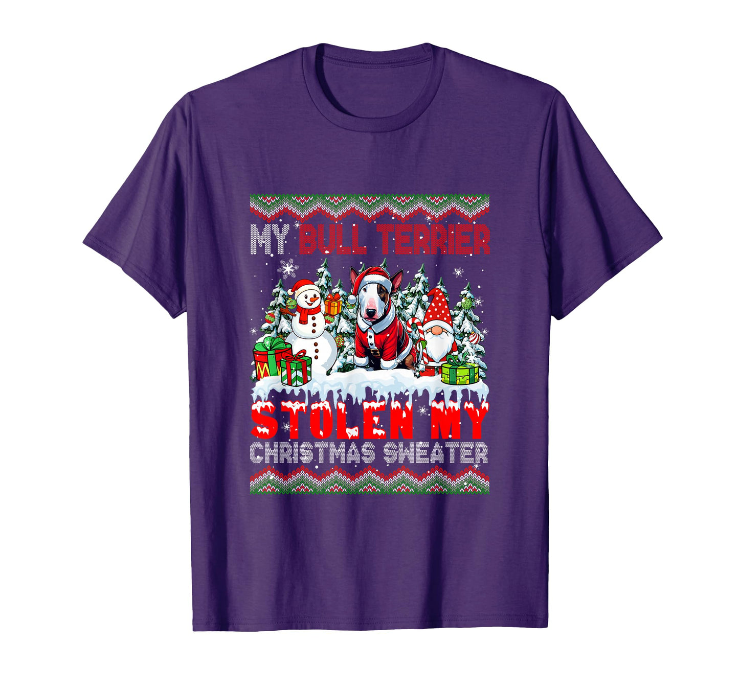 My Bull Terrier Stolen My Christmas Sweater Santa Dog Gnome T-Shirt