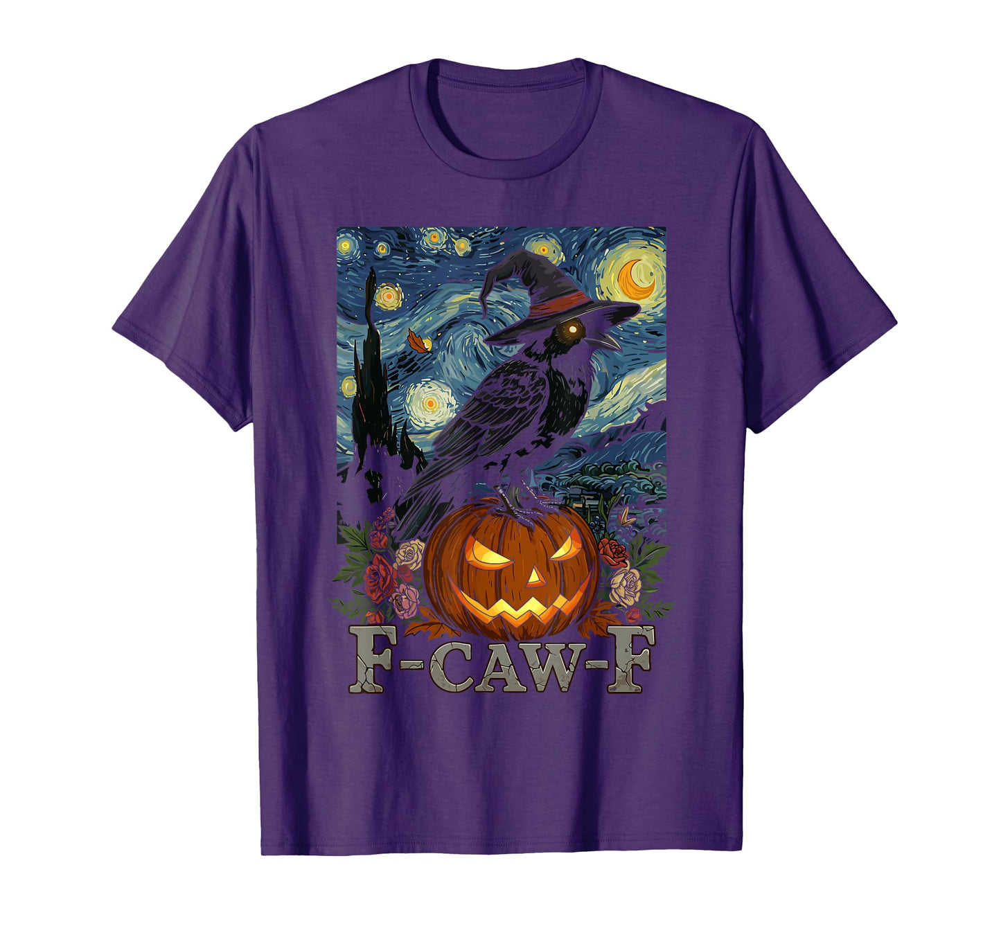 F-Caw-F Funny Crow Pumpkin Gothic Halloween Art T-Shirt