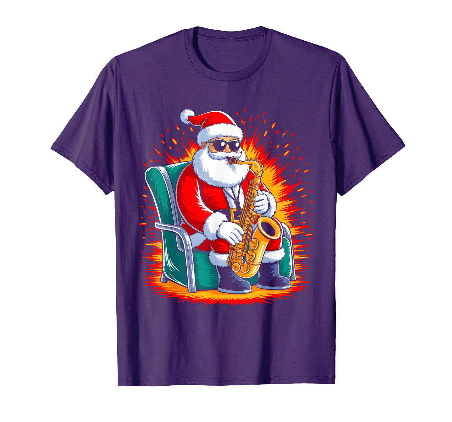 Saxophone Santa Playing Drums Funny Christmas Music Lover T-Shirt
