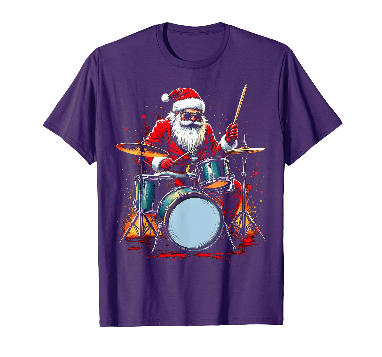 Drummer Santa Playing Drums Funny Christmas Music Lover Boys T-Shirt